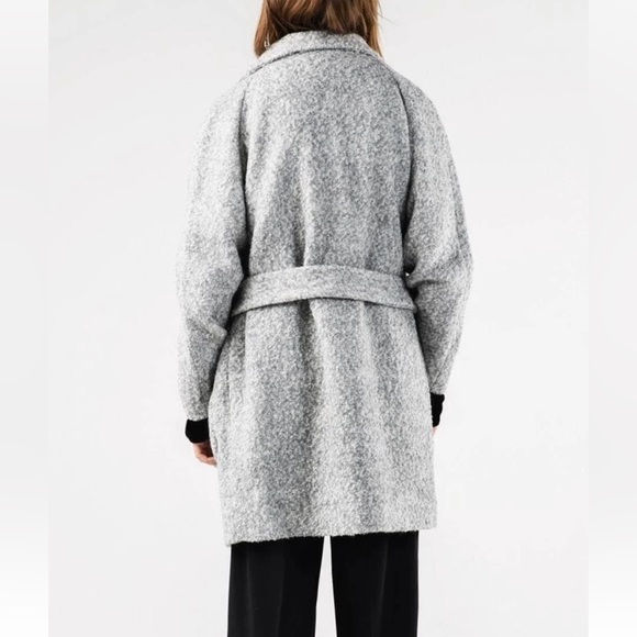 GANNI TEDDY Belted Wrap Coat Tweed Boucle Wool Blend - Size Small - Picture 2 of 10